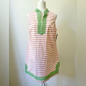Crown & Ivy Stripe Lace Crochet Shift Dress NWT Preppy Summer Spring Coral Green
